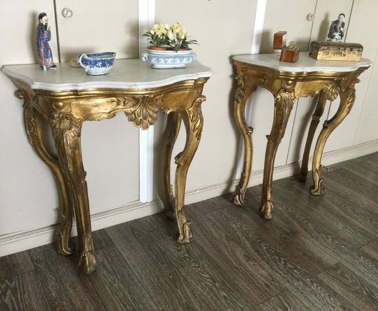 Pair of 18th Century Carved and Gilded Wood Console Tables