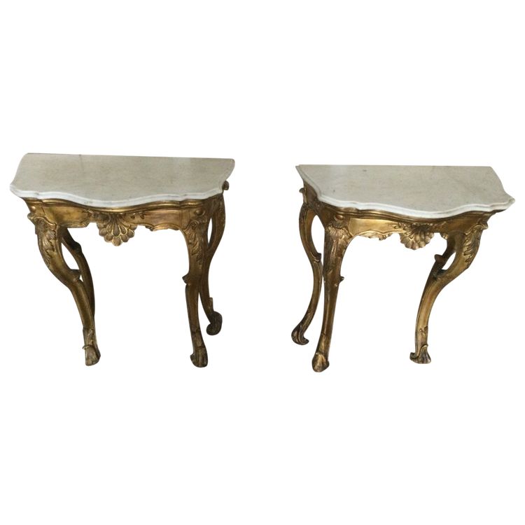 Pair of 18th Century Carved and Gilded Wood Console Tables