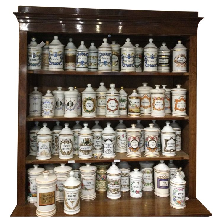 New Collection of ANCIENT PHARMACY POTS in Porcelain and Glass.