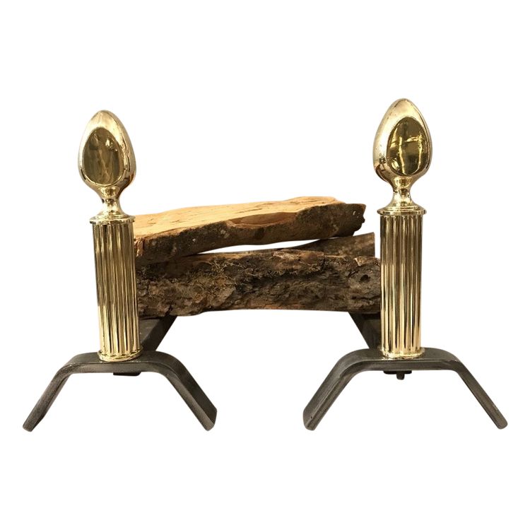 Pair of modernist iron and brass andirons circa 1970