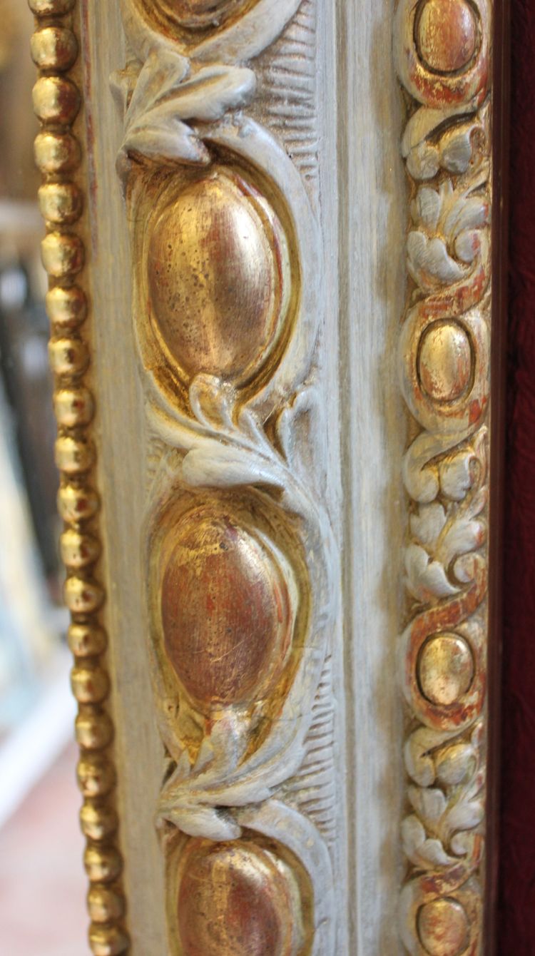 106 X 160 Cm Miroir De Cheminée Milieu XIXème, Feuille d'Or, Patine, Glace Mercure