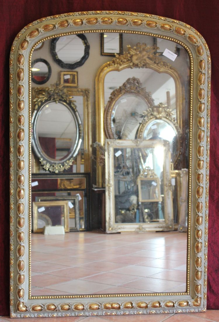 106 X 160 Cm Miroir De Cheminée Milieu XIXème, Feuille d'Or, Patine, Glace Mercure