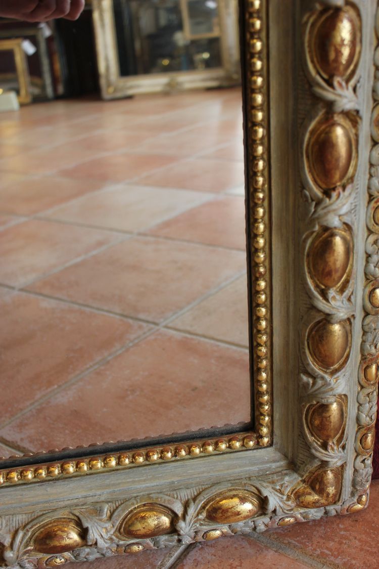 106 X 160 Cm Miroir De Cheminée Milieu XIXème, Feuille d'Or, Patine, Glace Mercure