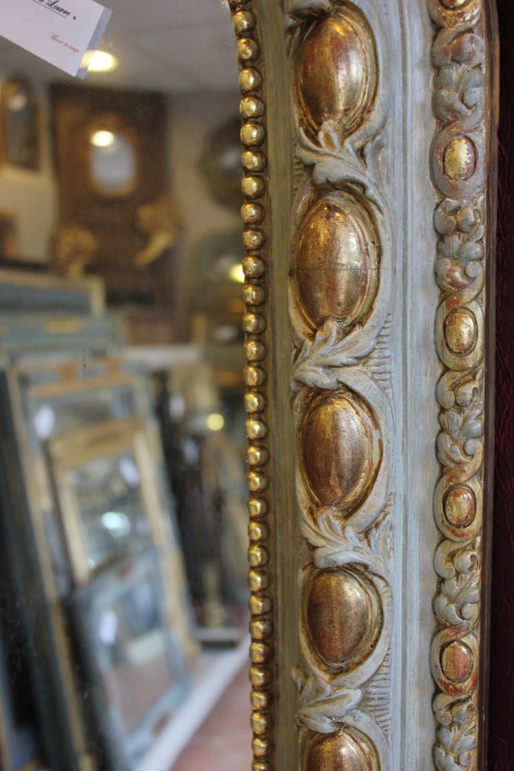 106 X 160 Cm Miroir De Cheminée Milieu XIXème, Feuille d'Or, Patine, Glace Mercure