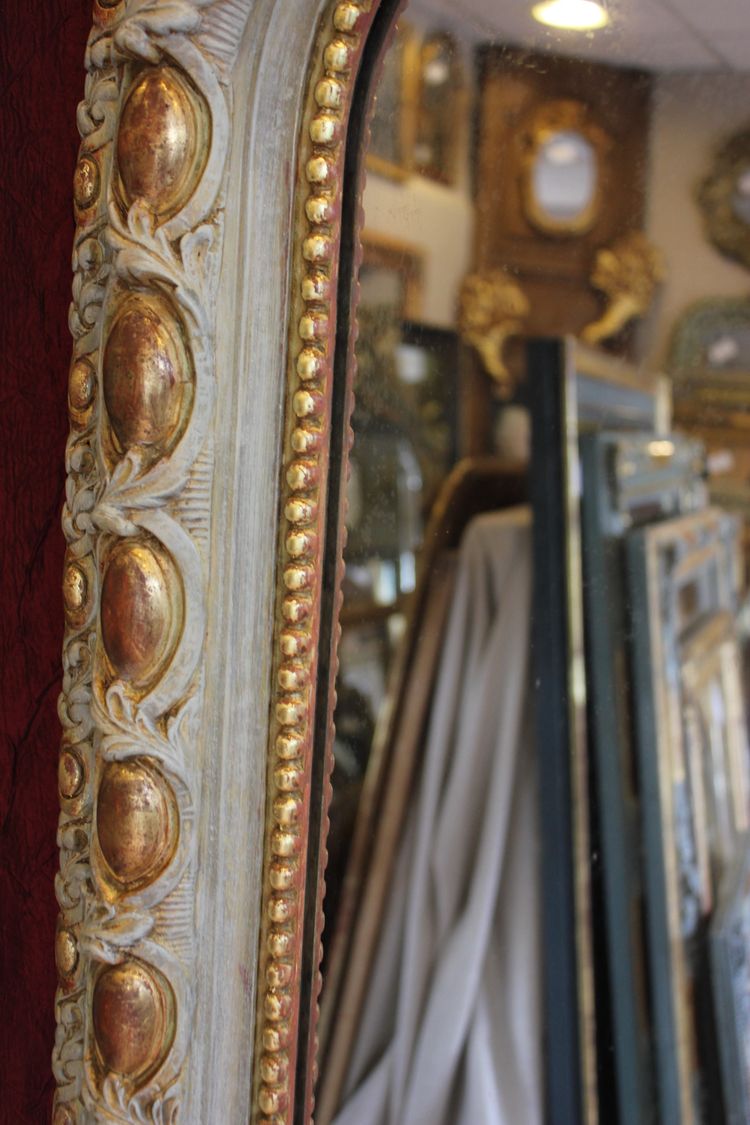 106 X 160 Cm Miroir De Cheminée Milieu XIXème, Feuille d'Or, Patine, Glace Mercure