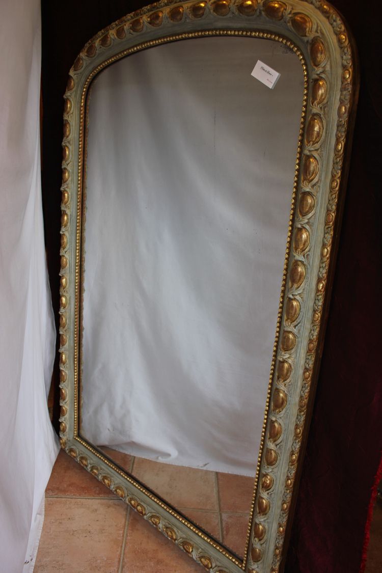 106 X 160 Cm Miroir De Cheminée Milieu XIXème, Feuille d'Or, Patine, Glace Mercure