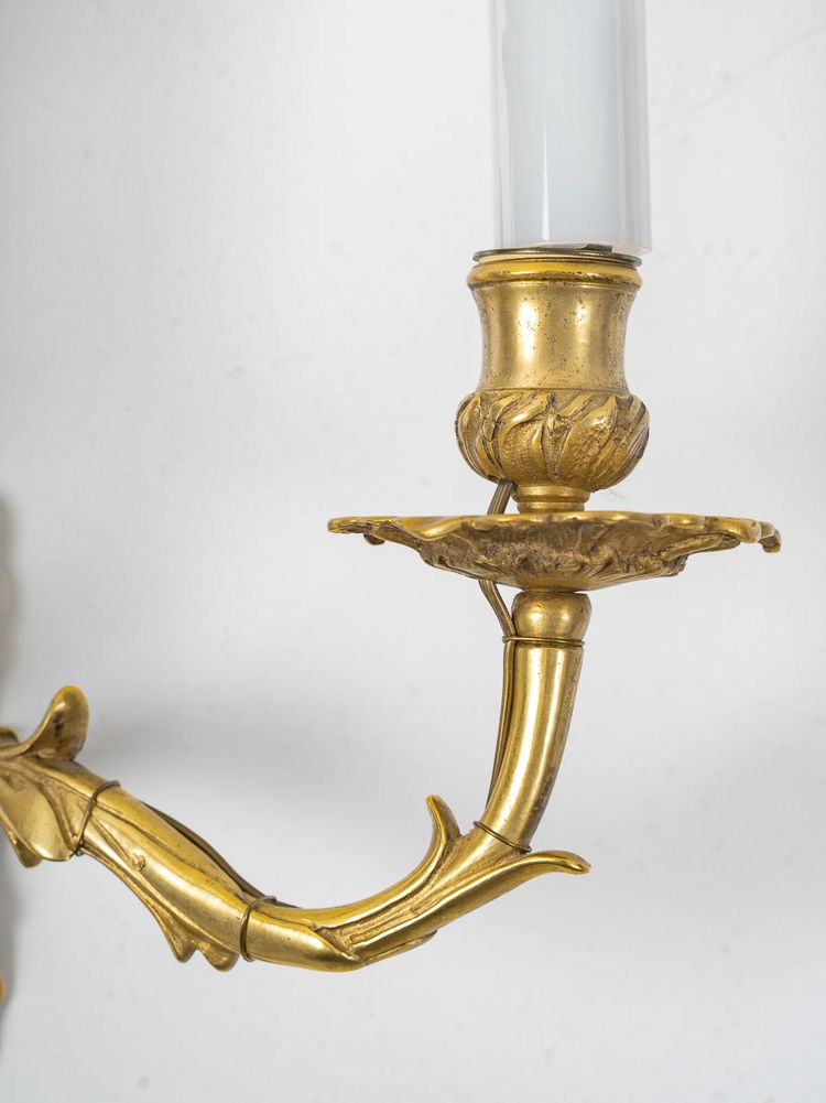 Pair of French Louis XV Period Gilt Bronze Sconces with C Crown Mark circa 1745-1749