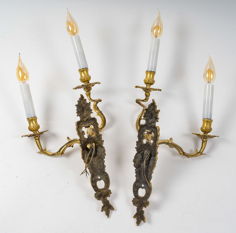 Pair of French Louis XV Period Gilt Bronze Sconces with C Crown Mark circa 1745-1749