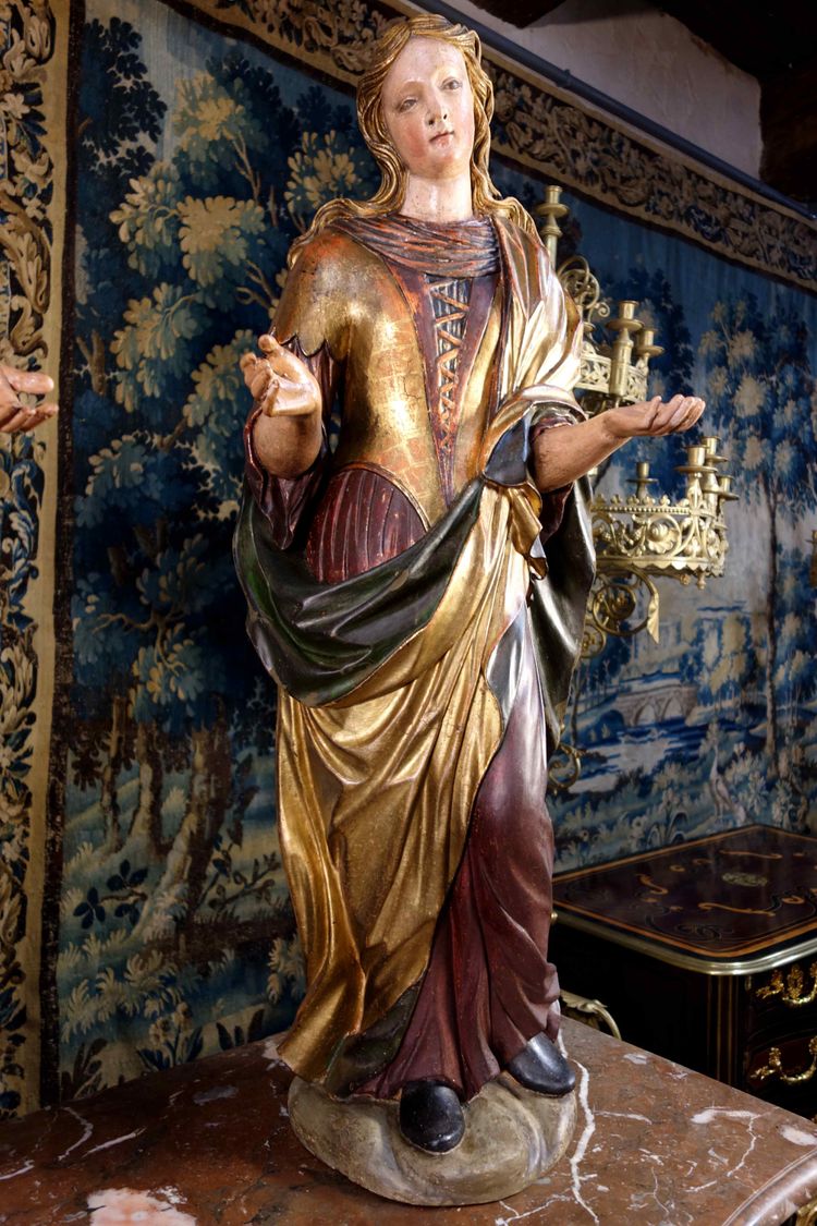 Coppia di fanciulle lignee policrome veneziane 