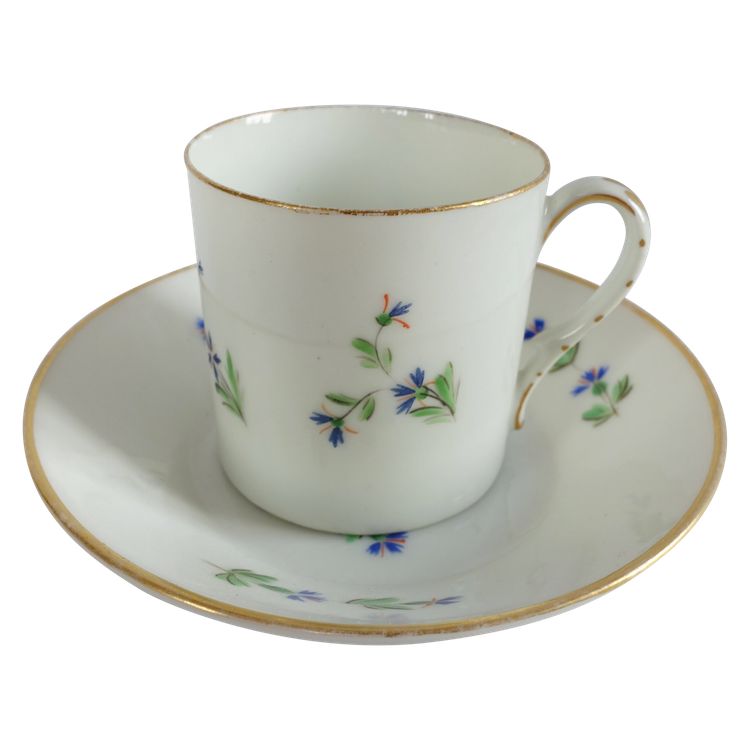 Litron coffee cup decorated with blue cornflowers and gold trim, Paris porcelain, late 18th - early 19th century