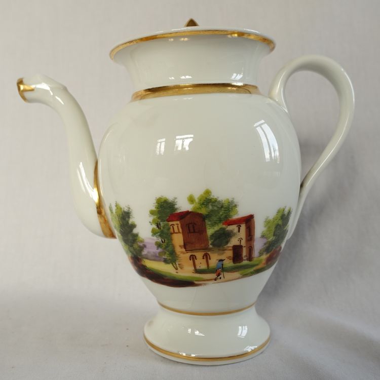 Empire coffee service in Paris porcelain gilded with fine gold & Italian landscapes - circa 1820