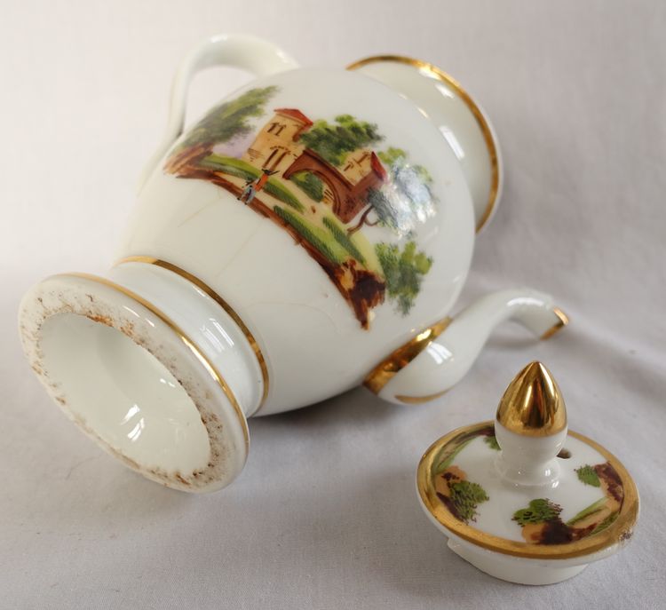 Empire coffee service in Paris porcelain gilded with fine gold & Italian landscapes - circa 1820