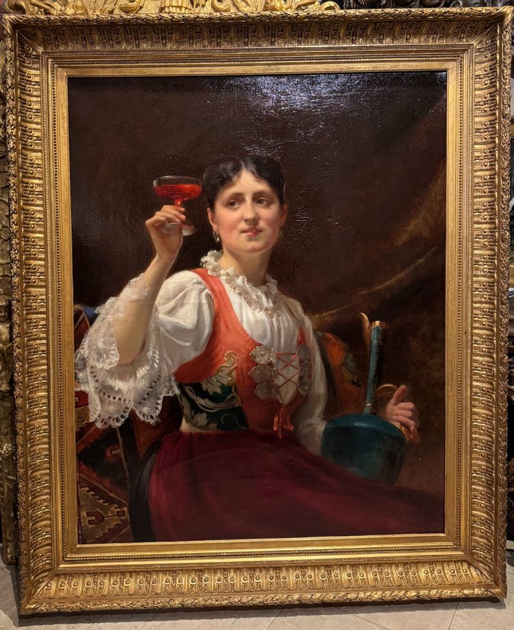 Junge Frau mit einem Glas Wein, A. DELECLUSE, PARIS, 1885