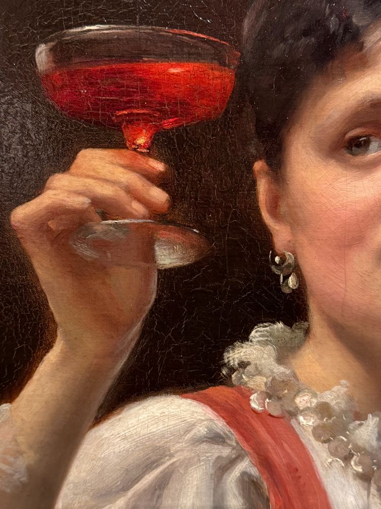 Junge Frau mit einem Glas Wein, A. DELECLUSE, PARIS, 1885