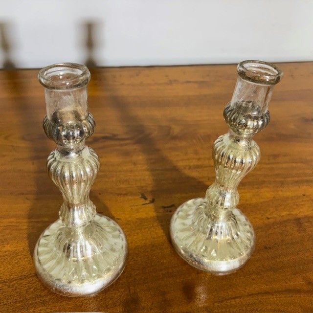 Pair of antique candlesticks - Murano glass candelabra 19th century with silver. Size h 17