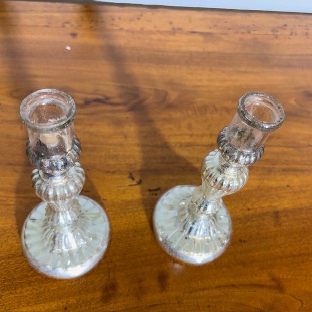 Pair of antique candlesticks - Murano glass candelabra 19th century with silver. Size h 17
