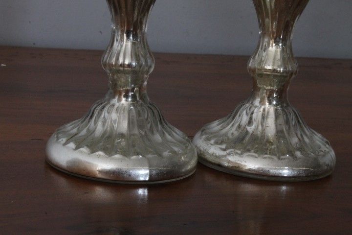 Pair of antique candlesticks - Murano glass candelabra 19th century with silver. Size h 17