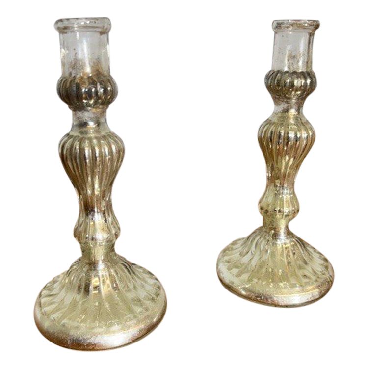 Pair of antique candlesticks - Murano glass candelabra 19th century with silver. Size h 17