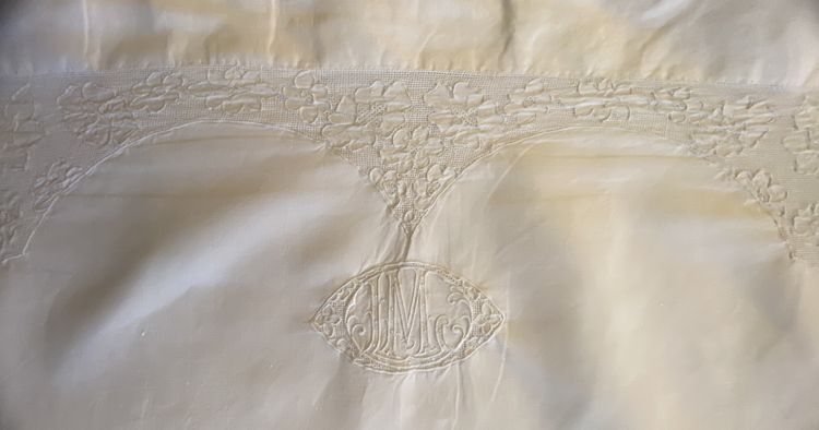 Pair of Linen Embroidered Pillowcases 19th century