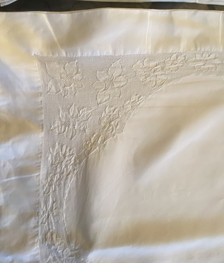 Pair of Linen Embroidered Pillowcases 19th century
