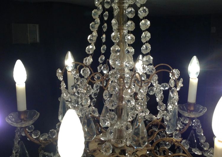 Lampadario a 8 luci con nappe, anni 1900