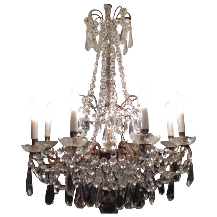 Lampadario a 8 luci con nappe, anni 1900
