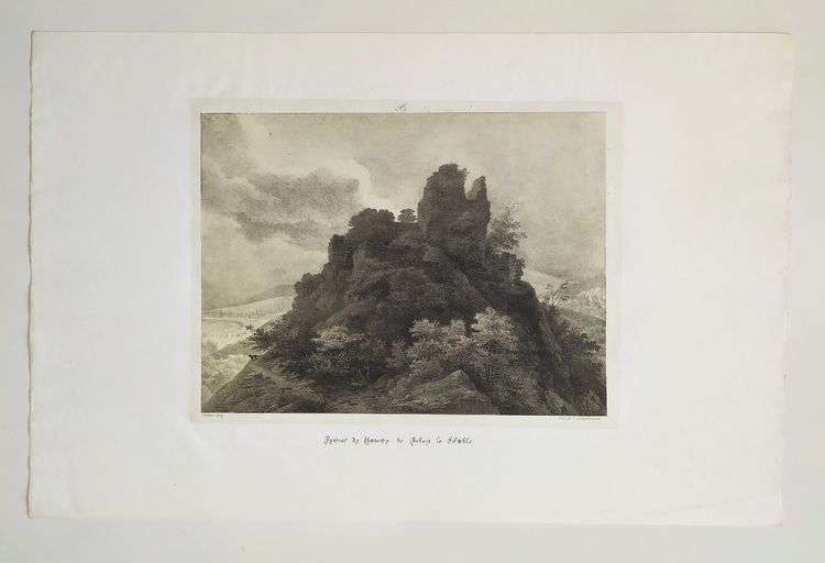 Lithographie Ancienne Par Engelmann Ruines Du Château De Robert Le Diable 19ème