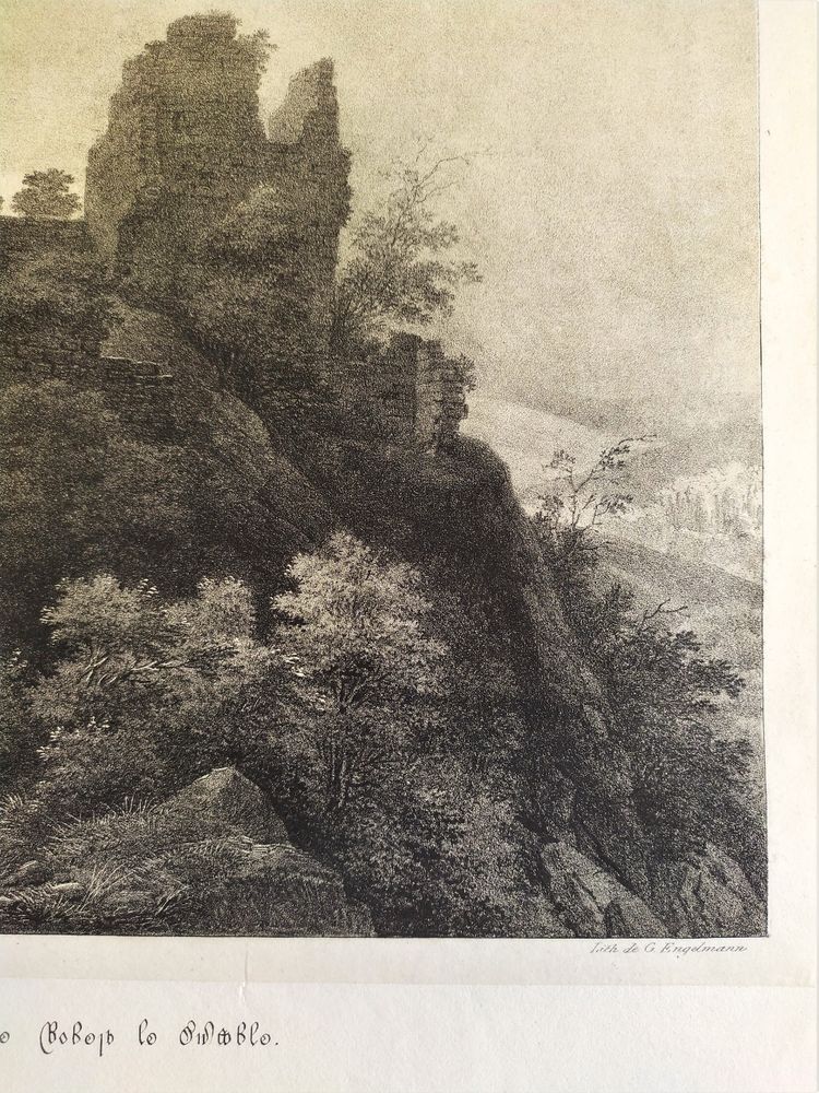 Lithographie Ancienne Par Engelmann Ruines Du Château De Robert Le Diable 19ème