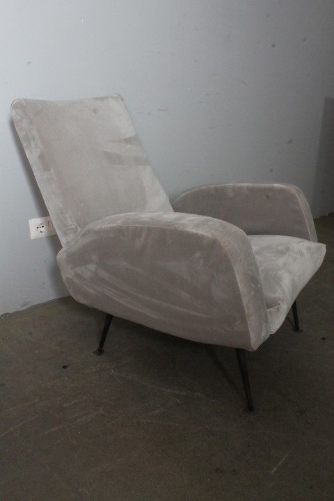 Mid Century 50s armchair “Gigi Radice” grey colour. Iron legs