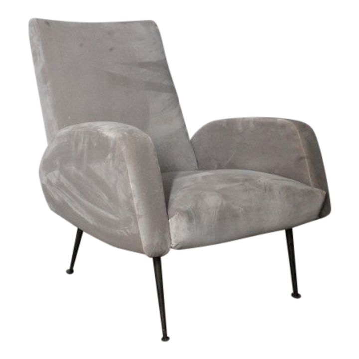 Mid Century 50s armchair “Gigi Radice” grey colour. Iron legs