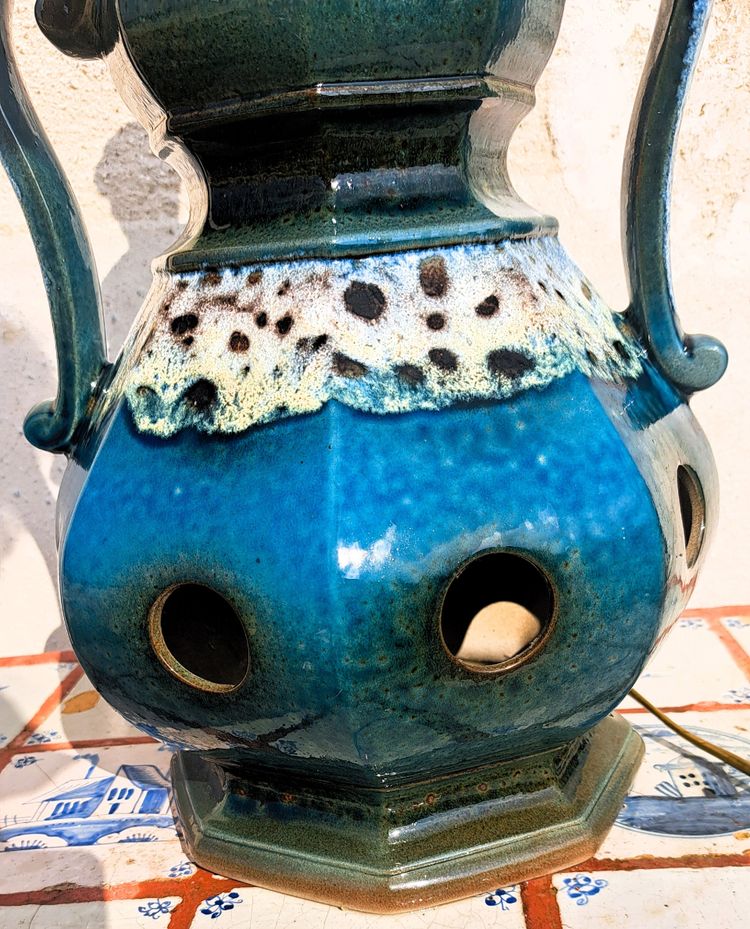 lampada da terra vintage anni '60 in terracotta blu lava