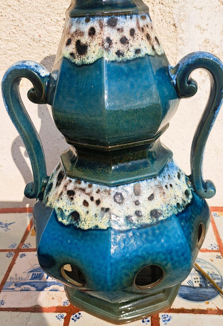 lampada da terra vintage anni '60 in terracotta blu lava