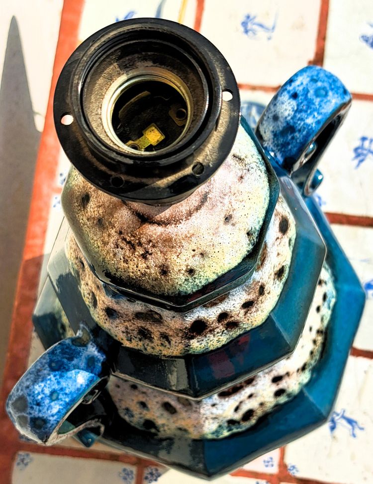 lampada da terra vintage anni '60 in terracotta blu lava