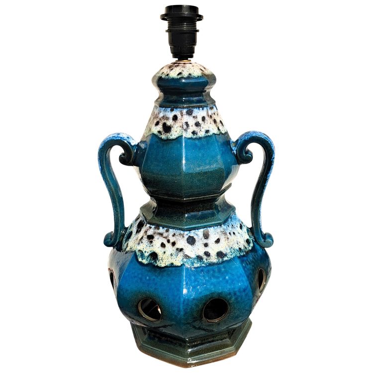 lampada da terra vintage anni '60 in terracotta blu lava