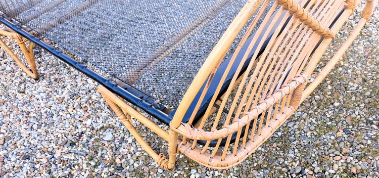 letto in rattan con base in ferro anni 60-70 