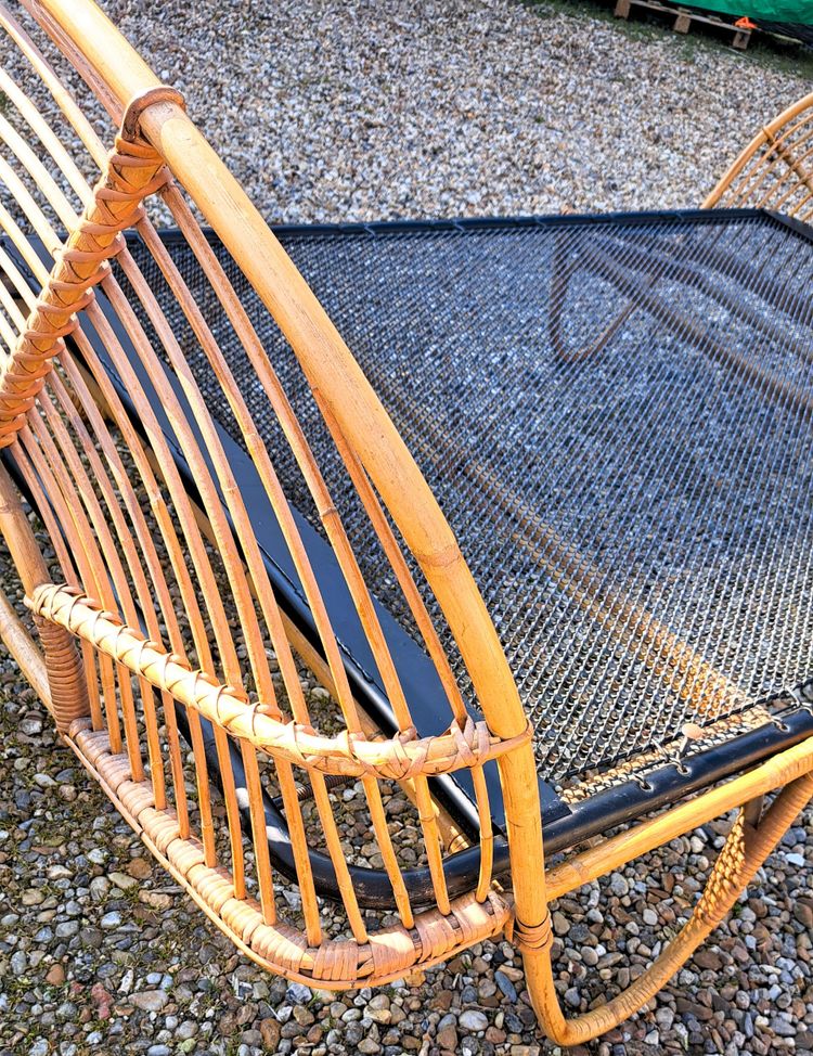 letto in rattan con base in ferro anni 60-70 