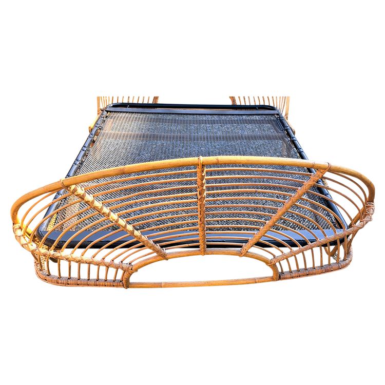 letto in rattan con base in ferro anni 60-70 