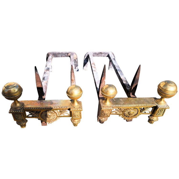 Pair of Louis XVI bronze and iron candlesticks, 19th century
