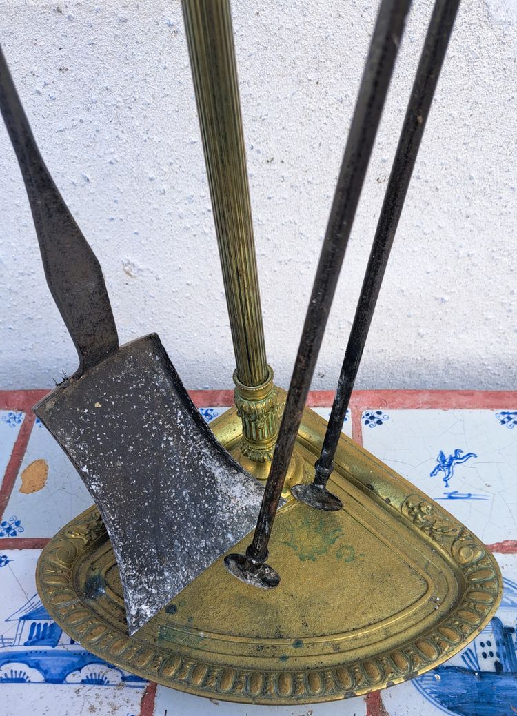 Set da camino in bronzo e ferro del XIX secolo