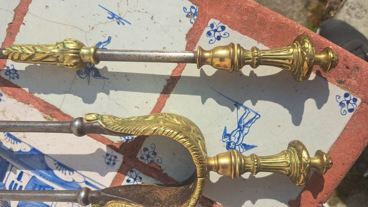 Set da camino in bronzo e ferro del XIX secolo