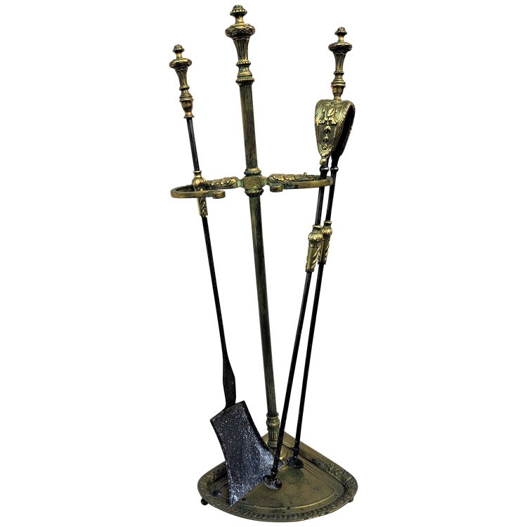 Set da camino in bronzo e ferro del XIX secolo