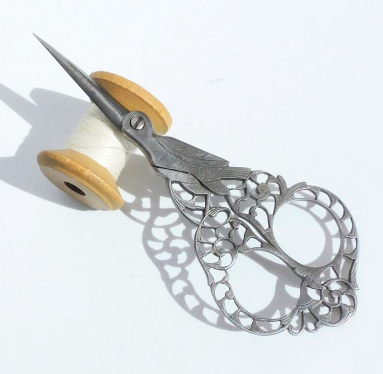 Pair of Italian Sewing Embroidery Scissors, Steel Lace, Bartolomeo Terzano, 19th Century
