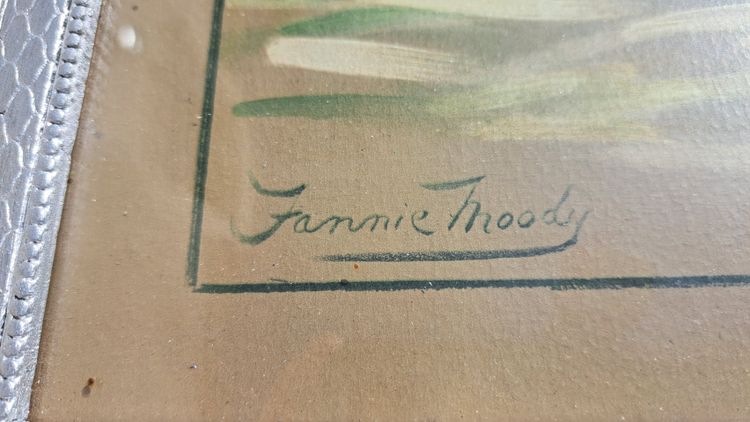 Tableau gravure de  Fannie Moody  chats jouent avec pelote de laine XXEME