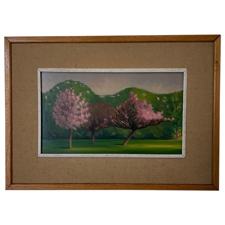 Oil on cardboard 1920 representing trees in bloom in the wind
