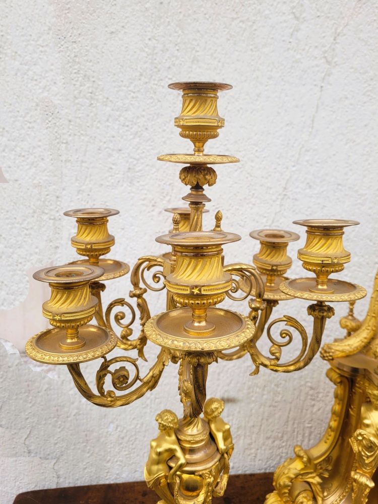 Gilt Bronze Fireplace Set, Napoleon III, 19th Century