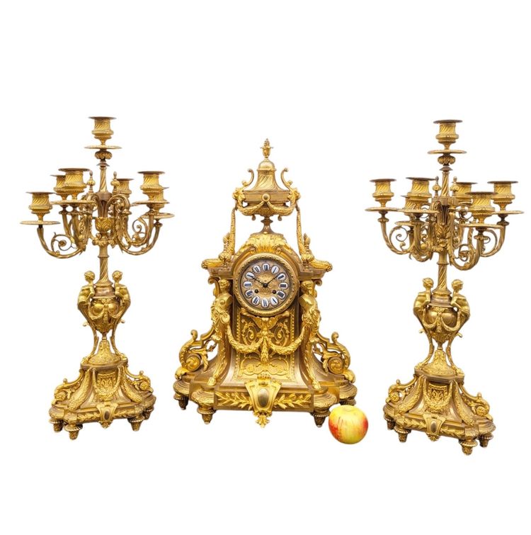 Gilt Bronze Fireplace Set, Napoleon III, 19th Century