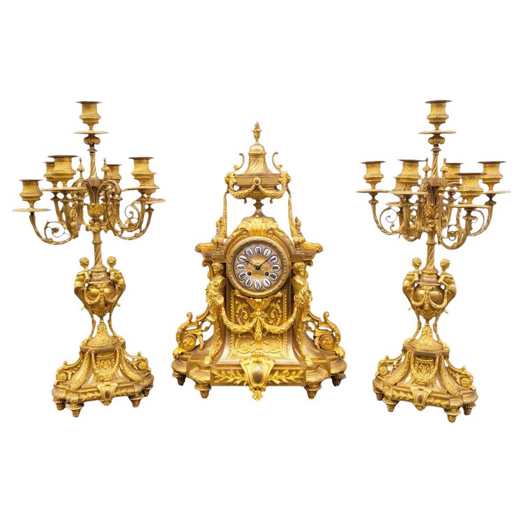 Gilt Bronze Fireplace Set, Napoleon III, 19th Century