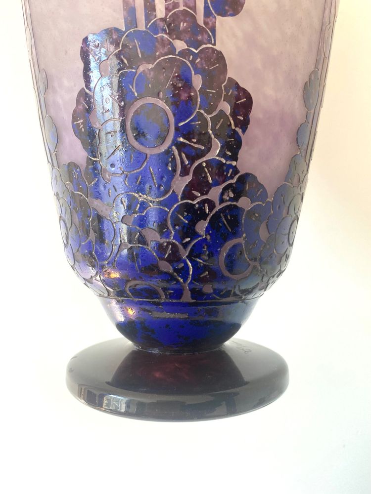 Schneider : large vase Le verre français "roses trémières " art déco 1927-1928