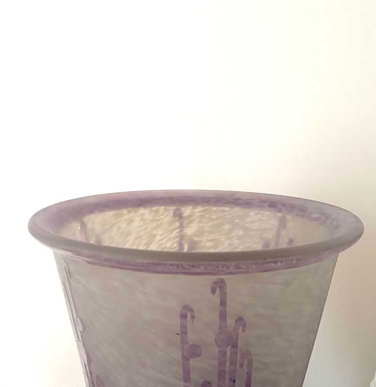 Schneider : large vase Le verre français "roses trémières " art déco 1927-1928