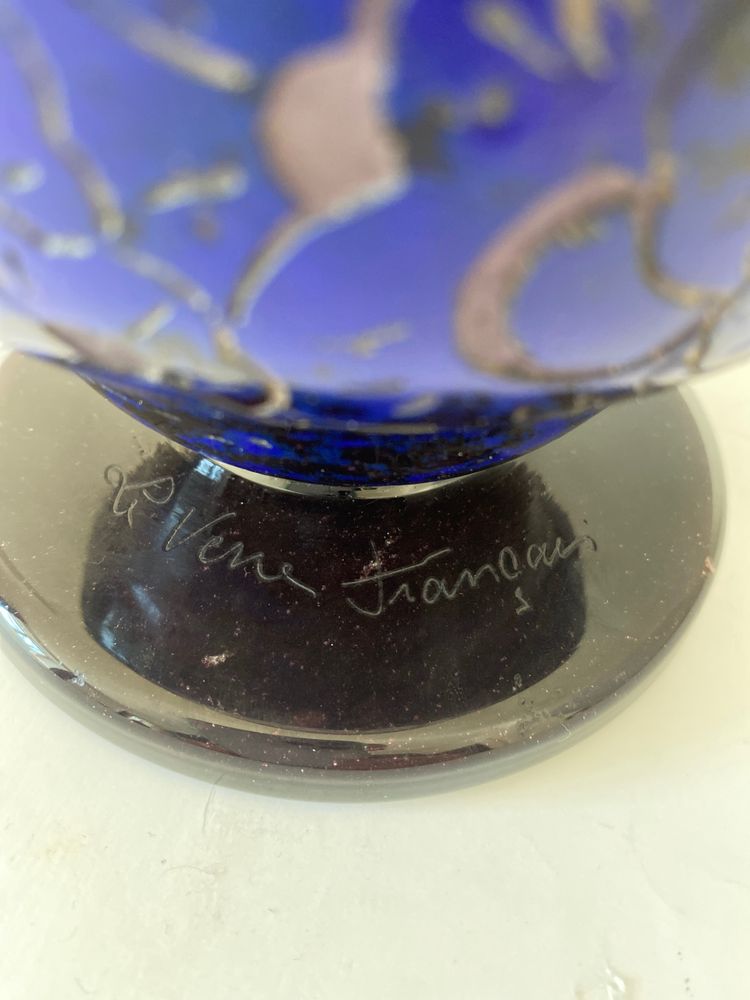 Schneider : large vase Le verre français "roses trémières " art déco 1927-1928
